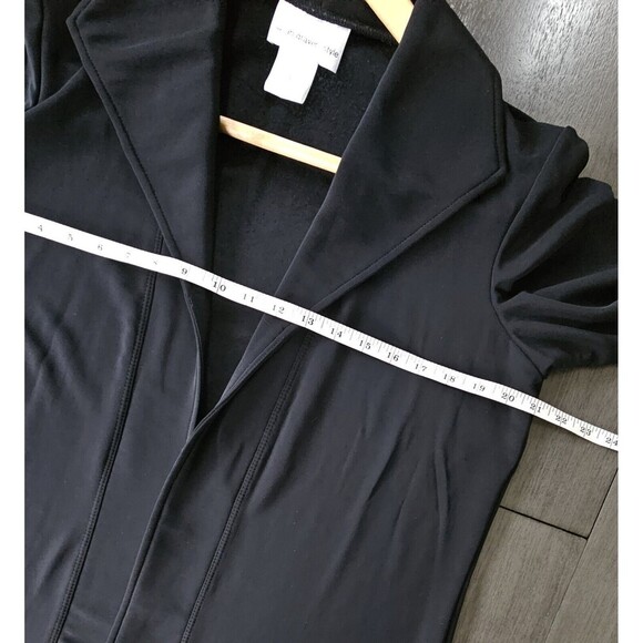 Susan Graver Style Liquid Knit 3/4 Sleeve Open Front Cardigan Black M Collared - Picture 3 of 7